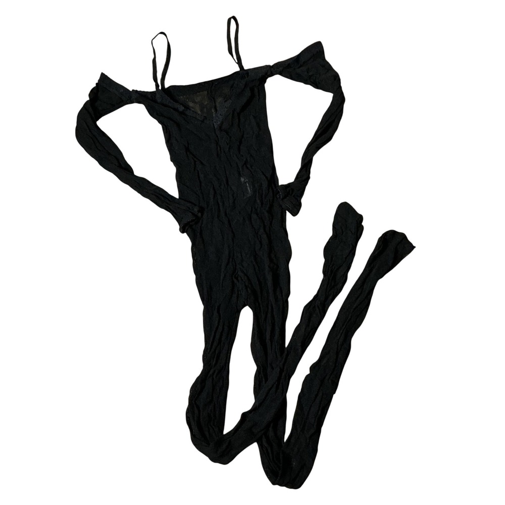 Leg Avenue Fishnet Long Sleeve Bodysuit Women OS Black Goth Rave Sheer Lingerie